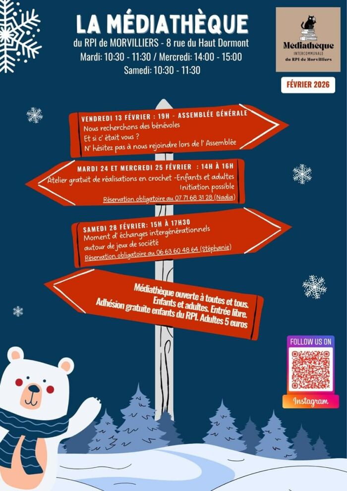 2026 Février - Animations médiathèque morvilliers.jpg Médiathèque de Morvilliers