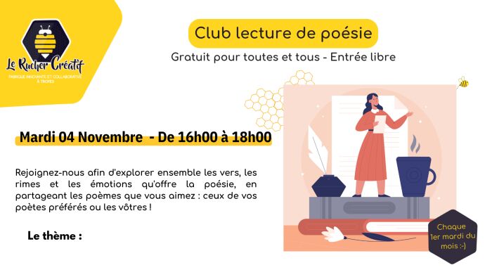 Visuel club lecture poésie Le Rucher Créatif