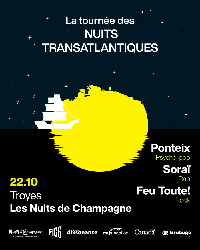 Affiche tournée nuits transatlantiques Création originale des Nuits de Champagne et du festival international de la chanson de Granby