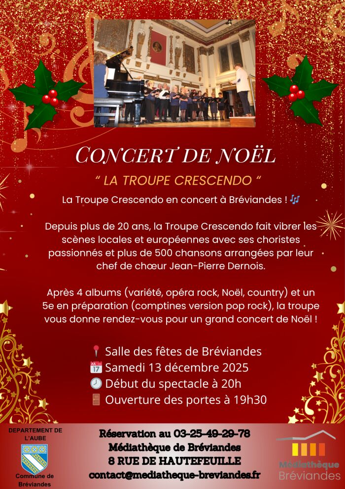 affiche concert de noël Médiathèque de Bréviandes