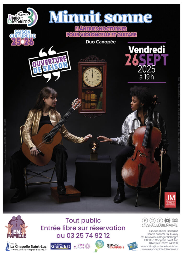 Affiche minuit sonne_ouverture de saison Conception : Service communication - Ville de la Chapelle St Luc /  Photo : © François Grateau