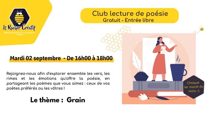 Visuel club lecture poésie Le Rucher Créatif