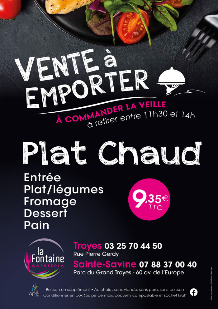 Affiche plat emporter.jpg Cafétéria la Fontaine