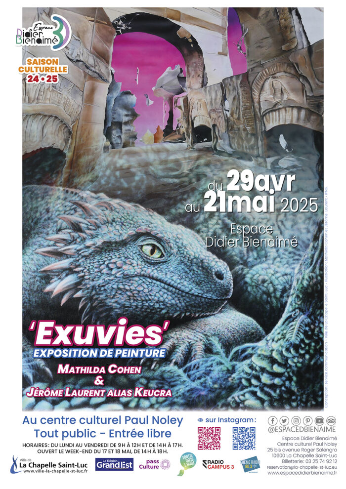 Exposition « Exuvies » Mathilda Cohen et Jérôme Laurent alias Keucra_La Chapelle-Saint-Luc Service communication - Ville de la Chapelle St Luc / Illustration : Mathilda Cohen et Jérôme Laurent
