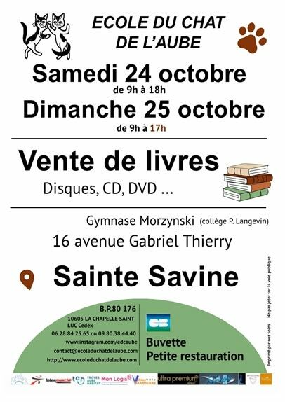 Affiche Foire aux livres_Sainte-Savine Ecole du Chat de l'Aube