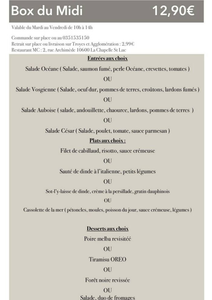 Box du midi MC traiteur.jpg Restaurant MC, Traiteur MC