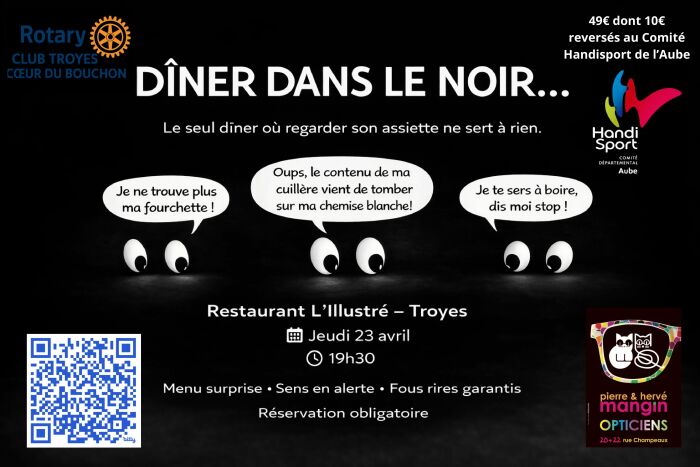 affiche dîner dans le noir Rotary club Troyes coeur de bouchon