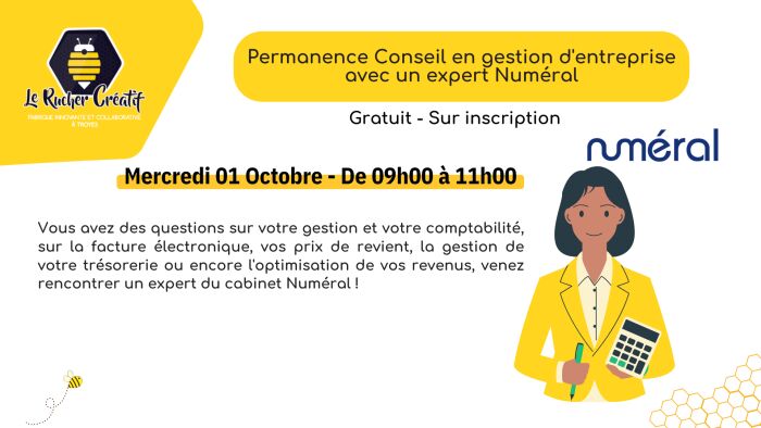 affiche permanence conseil en gestion d'entreprise Le Rucher Créatif