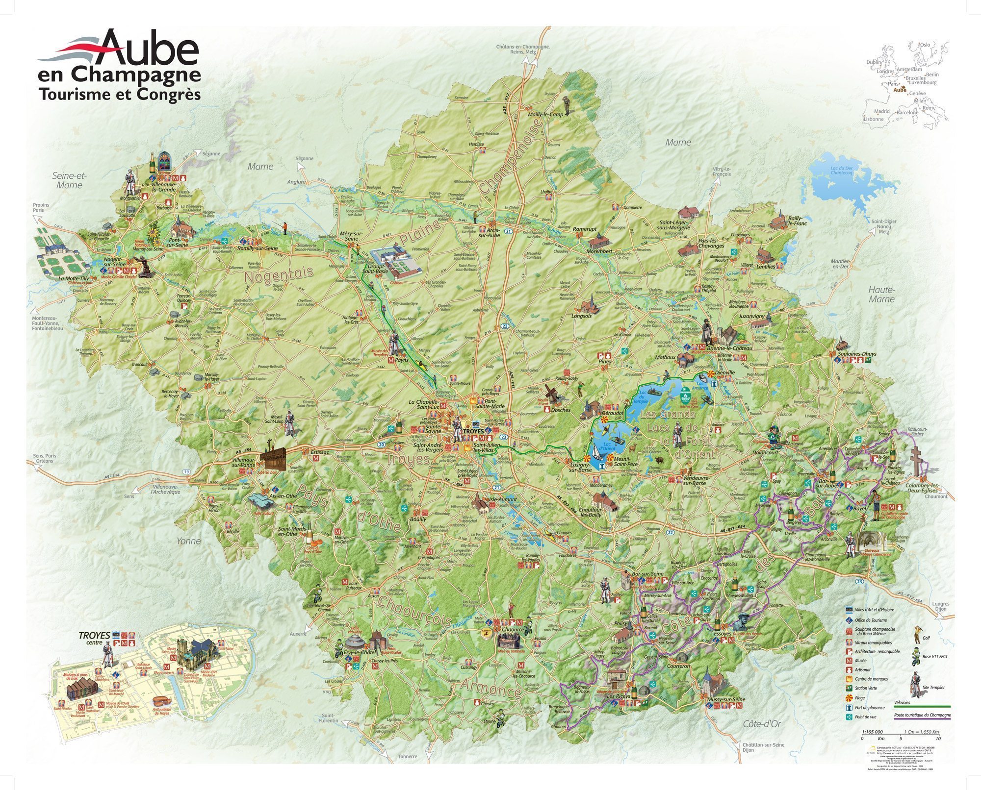 Carte touristique <br></noscript> de l'Aube en Champagne