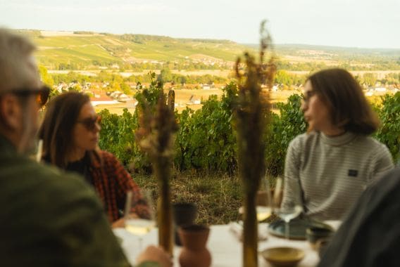 amis qui dînent dans les vignes